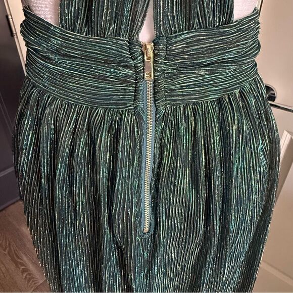 Lulus Ailey Metallic Stripe Twist Back Cocktail Dress in Gold and Teal Size S - Picture 3 of 9